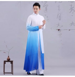  Chinese folk Classical dance costumes for men male royal blue gradient Hanfu Han Tang wushu martial dance uniforms for male